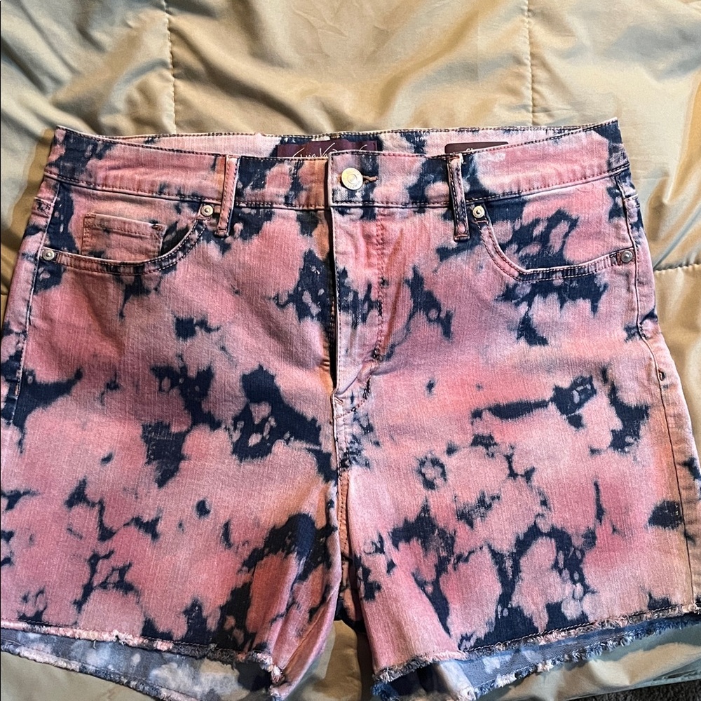 Gloria Vanderbilt Pink and Blue Tie-Dye Jean Shorts